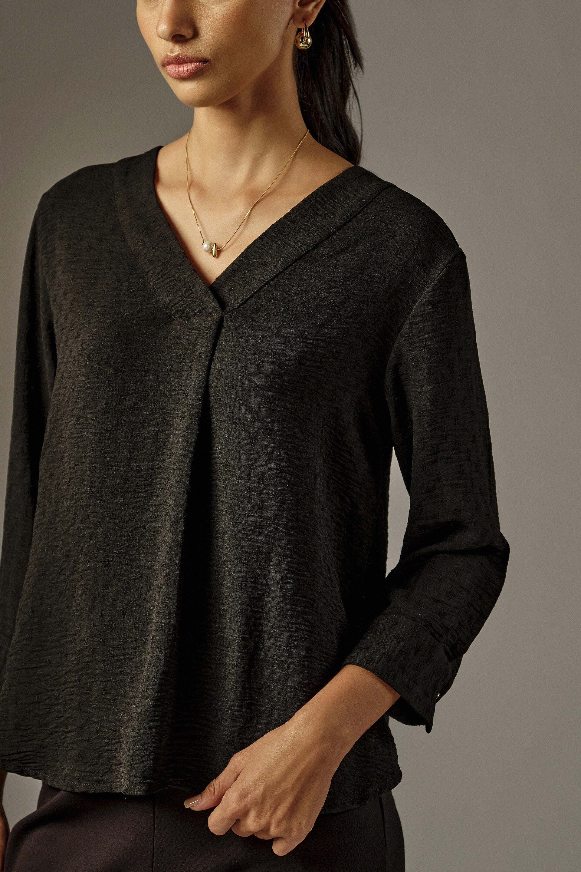 Solid Voluminous Sleeves Top in Black, Black, image 2